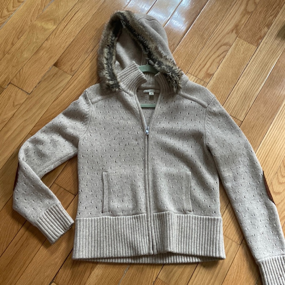 Banana Republic Hooded fur Sweater Beige M Beautiful